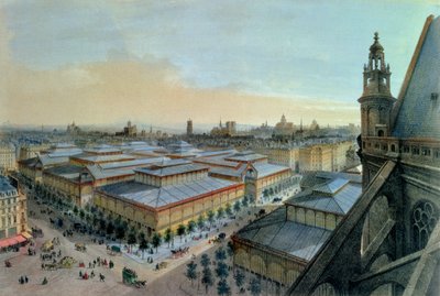Widok Les Halles w Paryżu z galerii górnej Saint Eustache, ok. 1930 r. 1870-80 autorstwa Felix Benoist