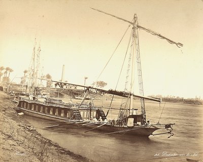 Egipska łódź na Nilu, w Egipcie autorstwa Félix Bonfils