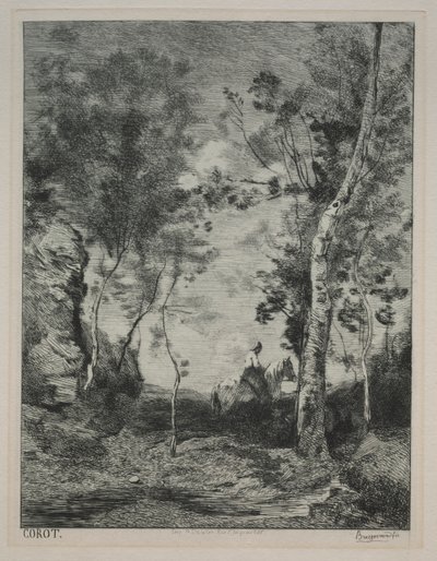 Pejzaż, czyli Biały Koń, wg Corota, c. 1858. autorstwa Felix Bracquemond