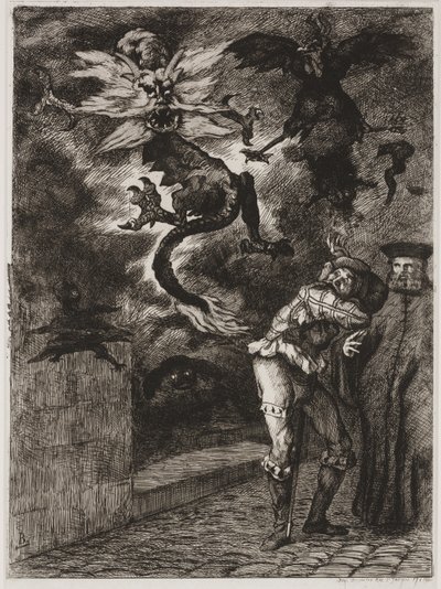 Panurge opuszcza dom Raminagrobisa autorstwa Felix Bracquemond