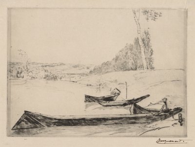 Małe promy na brzegach Sekwany, ok. 1930 r. 1858. autorstwa Felix Bracquemond
