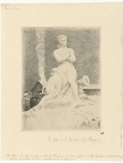Statua La Résistance (Opór) Alexandre Falguière i żołnierzy podczas oblężenia Paryża La Resistance Siege de Paris en 1870 (tytuł serii) autorstwa Felix Bracquemond