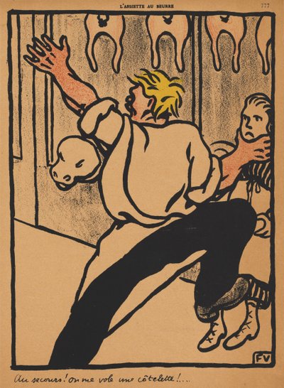 Zbrodnie i kara XX, 777: Pomocy! Kradzież moich kotletów! , 1869. autorstwa Felix Edouard Vallotton