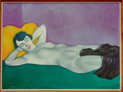 Kobieta śpi na zielonym dywanie autorstwa Felix Edouard Vallotton