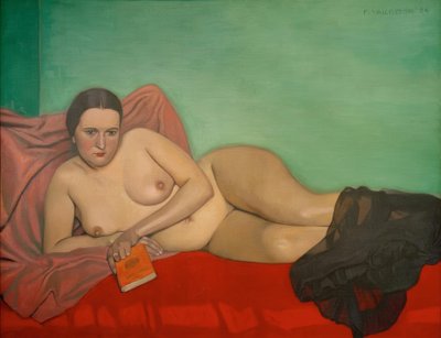 Naga kobieta trzymająca książkę autorstwa Felix Edouard Vallotton