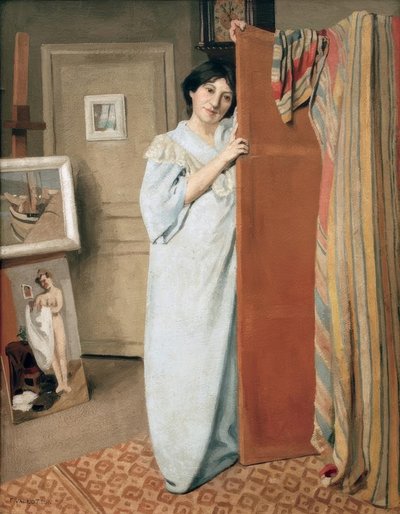 Wnętrze warsztatu z żoną artysty autorstwa Felix Edouard Vallotton