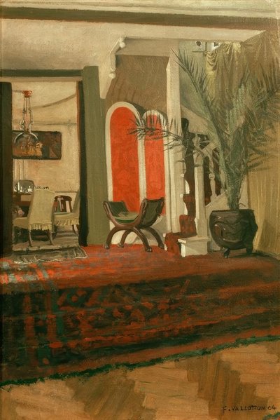 Wnętrze, pokój dzienny z klatką schodową i jadalnią w piwnicy autorstwa Felix Edouard Vallotton