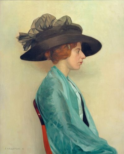 Młoda kobieta w czarnym kapeluszu autorstwa Felix Edouard Vallotton