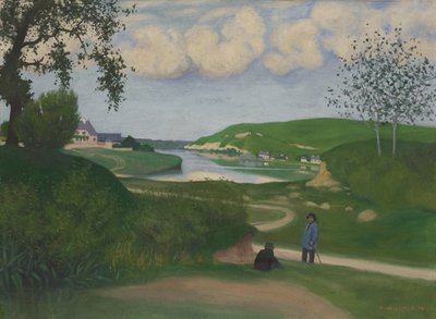 Krajobraz z rzeką i dwiema postaciami autorstwa Felix Edouard Vallotton