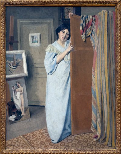Pani Vallotton w sukience. Obraz Felixa Vallottona (1865-1925), olej na płótnie autorstwa Felix Edouard Vallotton