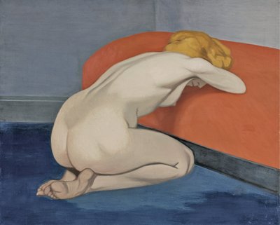 Naga kobieta klęczy przed czerwoną kanapą, 1915 autorstwa Felix Edouard Vallotton