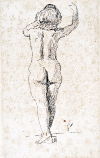 Nu de dos - Grafika Felixa Vallottona (1865-1925), grafit na papierze (28x18 cm), początek XX w. - Muzeum hospicjum św. Rocha, Issoudun - Wzmianka obowiązkowa autorstwa Felix Edouard Vallotton