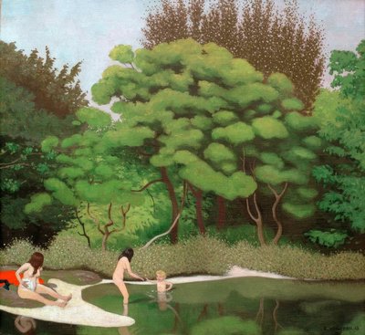 Słoneczny krajobraz runa leśnego, z dwiema kobietami i dzieckiem autorstwa Felix Edouard Vallotton