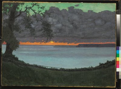 Zachód słońca a łaskawe, pomarańczowe i zielone niebo autorstwa Felix Edouard Vallotton