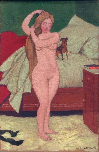 Akt kobiecy, czesanie, wnętrze autorstwa Felix Edouard Vallotton