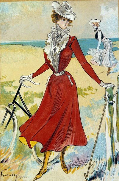 Fashion Belle Epoque: „Sportowy” Strój młodej rowerzystki. Ilustracja Felixa Fournery