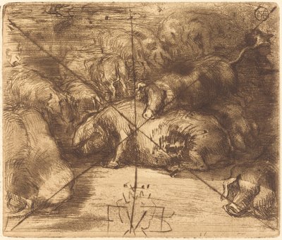 Cochons au Soleil Pigs in the Sun, c. 1878. autorstwa Felix Hilaire Buhot