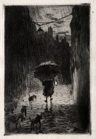 Deszcz i parasol autorstwa Felix Hilaire Buhot