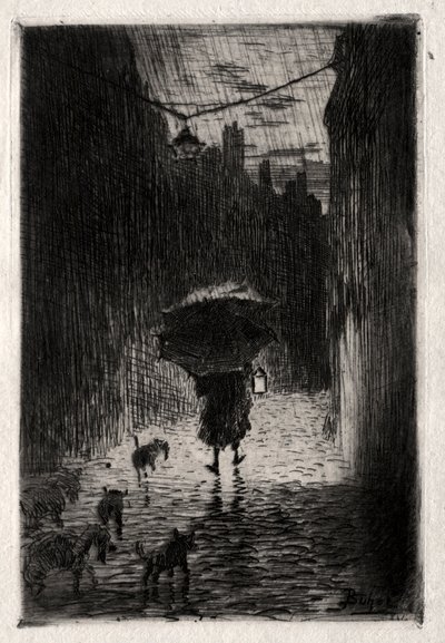Deszcz i parasol, ok. godz. 1875. autorstwa Felix Hilaire Buhot