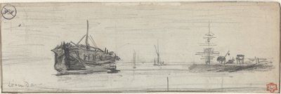 Żegluga w Porcie Londyńskim [recto], ok. godz. 1884. autorstwa Felix Hilaire Buhot