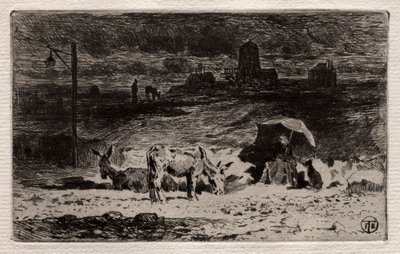 Osły na Wzgórzu Cailles, ok. 1930 r. 1875. autorstwa Felix Hilaire Buhot