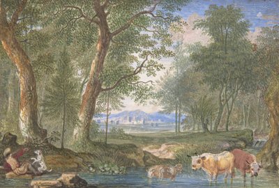 Krajobraz z krowami w potoku, 1698. autorstwa Felix Meyer