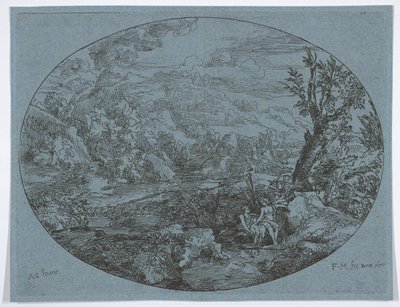 Pejzaż z trzema postaciami, 1677. autorstwa Felix Meyer
