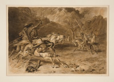 Rysunek do spotkania (Indyjska walka na koniu) autorstwa Felix O. C. Darley