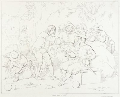 (Rip Van Winkle, ilustracja) Rip podający trunek dziwnym ludziom w górach autorstwa Felix Octavius Carr Darley