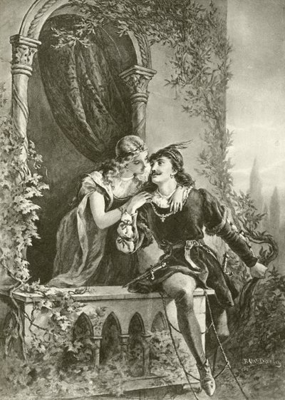 Romeo i Julia. Akt III-Scena V (grawiura) autorstwa Felix Octavius Carr Darley
