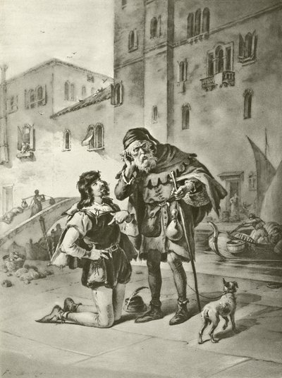 Kupiec wenecki. Akt II, Scena II (wklęsłodruk) autorstwa Felix Octavius Carr Darley