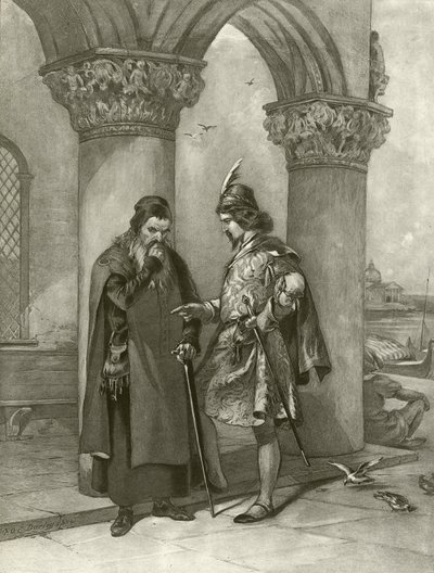 Kupiec wenecki. Akt I, Scena III (wklęsłodruk) autorstwa Felix Octavius Carr Darley