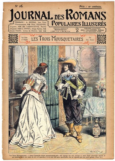 Serial rzymski: „Trzej muszkieterowie” Aleksandra Dumasa (1802-1870). Król Ludwik XIII (1601-1643) zapowiada królowej Annie (1601-1666), że będzie musiała założyć diamentowe ćwieki na bal organizowany w ratuszu. W „” Le Journal des roman autorstwa Felix Philippoteaux
