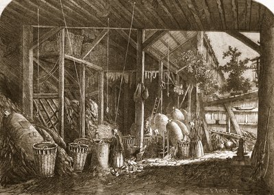 Magazyn szmat w dzielnicy Mouffetard, w Paryżu, ilustracja z "The Illustrated London News", 8 czerwca 1861 r. autorstwa Felix Thorigny