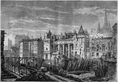 Architektura: widok na zachodnią fasadę dawnego pałacu królów Francji na Ile de la Cite w Paryżu autorstwa Felix Thorigny