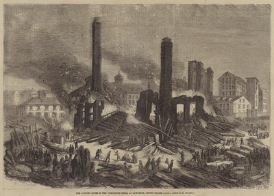 Płonące ruiny Pemberton Mills, w Lawrence, Stany Zjednoczone autorstwa Felix Thorigny