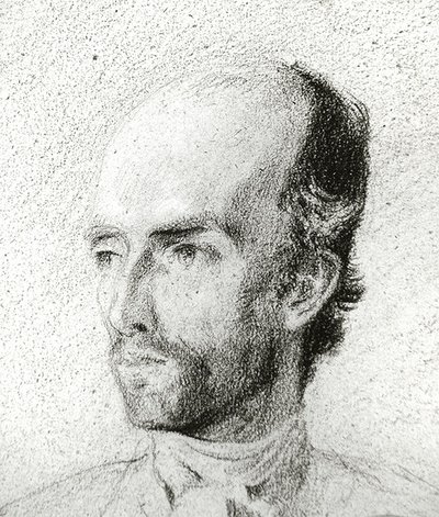Portret mężczyzny, ok. 1845 (czarna kreda podkreślona bielą na brązowym papierze) autorstwa Félix Ziem