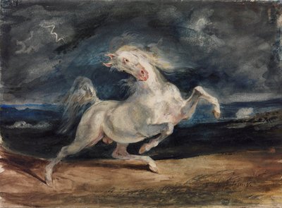 Koń przestraszony przez piorun autorstwa Ferdinand Victor Eugene Delacroix