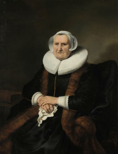 Portret starszej damy, prawdopodobnie Elisabeth Bas Portret starszej damy, prawdopodobnie Elisabeth Jacobsdr Bas (1571-1649), wdowa po Jochem Hendricksz Swartenhont autorstwa Ferdinand Bol (attributed to)