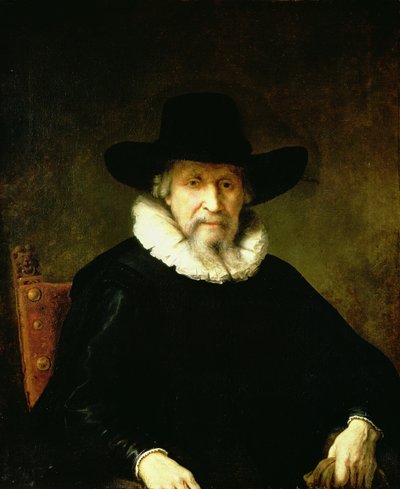 Portret dżentelmena w kryzie i ciemnym ubraniu z kapeluszem z szerokim rondem autorstwa Ferdinand Bol