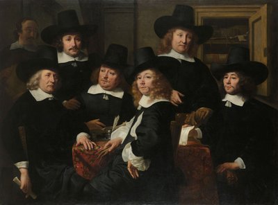 Sześciu Regentów i Beadle Instytutu Nieuw Zijds na zewnątrz Pomocy Ubogim, Amsterdam, 1657 autorstwa Ferdinand Bol