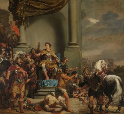 Tytus Manlius Imperiosus Torquatus nakazuje ścięcie syna. 1661-64 autorstwa Ferdinand Bol