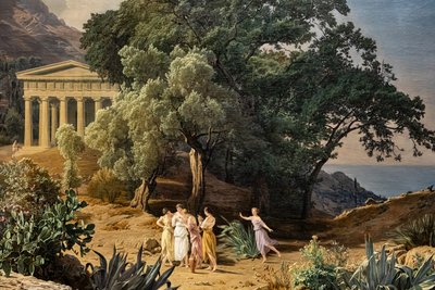 Świątynia dorycka z Castelmola i Taorminą w tle autorstwa Ferdinand Georg Waldmuller