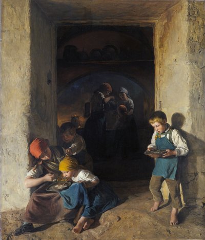 Dzieci otrzymujące śniadanie autorstwa Ferdinand Georg Waldmuller