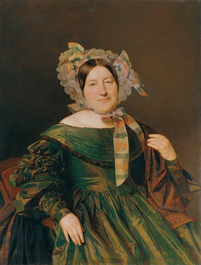 Kobieta w zielonej, łososiowo-czerwonej opalizującej sukience autorstwa Ferdinand Georg Waldmuller