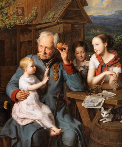 Stary inwalida z dziećmi - Stary inwalida z dziećmi, Waldmueller, Ferdinand Georg (1793-1865). olej na drewnie autorstwa Ferdinand Georg Waldmuller