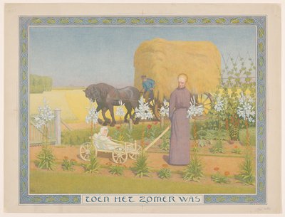 Kobieta z dzieckiem w koszyku Kiedy było lato (tytuł na obiekcie) autorstwa Ferdinand Hart Nibbrig (signed by artist)