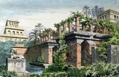 Wiszące ogrody Babilonu, z serii „Siedem cudów świata” opublikowanej w „Munchener Bilderbogen”, 1886 autorstwa Ferdinand Knab