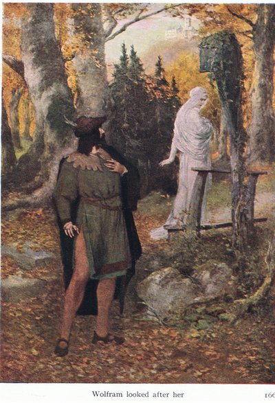 Wolfram opiekował się nią, ilustracja z The Stories of Wagners Operas pub. przez George Harrap & Co Ltd 1932 autorstwa Ferdinand Lecke
