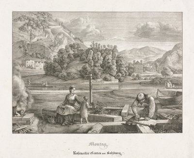 Siedem widoków w Salzburgu i Berchtesgaden: poniedziałek: Rosenecker Garden Salzburg, 1823. autorstwa Ferdinand Olivier